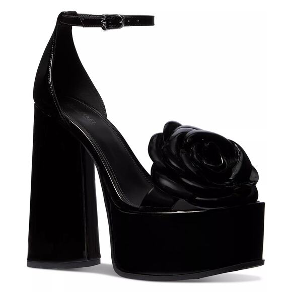 Michael Michael Kors Elodie Rosette Platform Sandal Size US 9.5M Black Patent - Picture 1 of 6